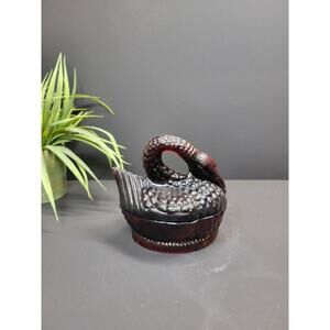 Vintage Heisey Red Glass Swan on Nest Candy Dish
